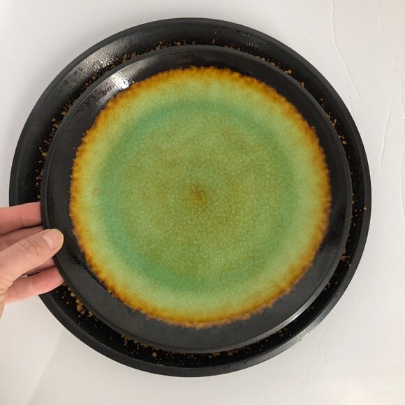 2 x Over and Back Metropolitan Stoneware Crackle Blue Green Brown Plates - Picture 2 of 16